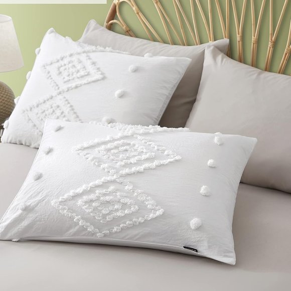 NEW Boho White Tufted Style Jungalow Bohemian KING 3PC DUVET Cover Bedding SET - Picture 5 of 6